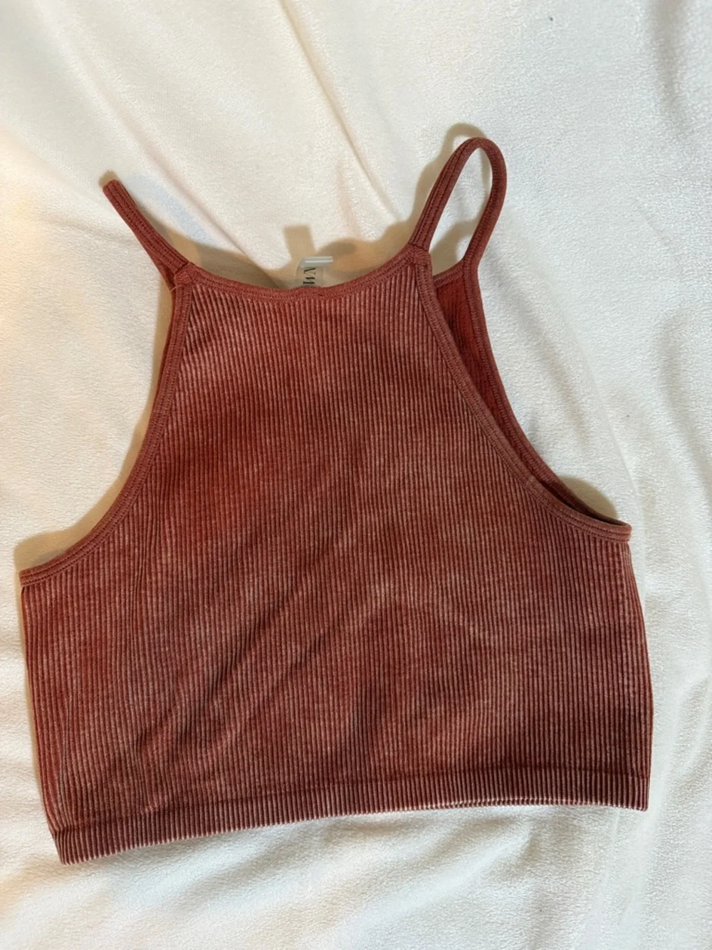 ANWND Terracotta Rust Ribbed High Neck Halter Crop Top Mineral Wash SM - Picture 3 of 3